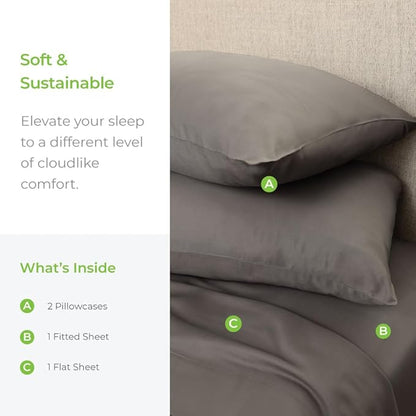 Cariloha Aloha Soft 4-Piece Sheet Set | Shade Gray | King | Made from 100% Viscose derived from Bamboo | Introductory Sheet Line