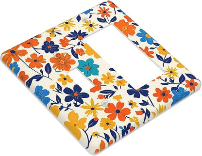 Nature Flowers Botany Plant Art Floral Outlet Covers 1 Toggle 1 Rocker Combination Light Switch Cover Plate Decorative Wall Plate Electrical Switch Plates for Bedroom Bathroom Decor
