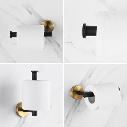 Bathroom Hardware Set Black and Gold，Towel Bar Set Including 2pcs 16inch Towel Bars, 2pcs Toilet Paper Holders, 2pcs Towel Rings and 4pcs Robe Towel Hooks