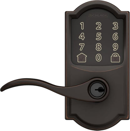Schlage FE789WB CAM 716 Acc Encode WiFi Accent Lever Smart Lock, Keyless Entry Touchscreen Door Lock with Camelot Trim, Aged Bronze