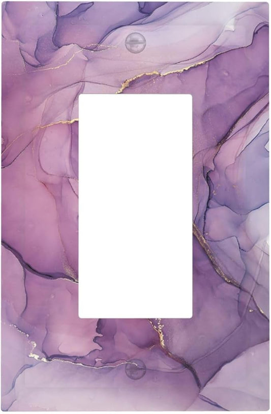 Decorative Outlet Covers Purple Marbling Golden Line 1 Gang Single Rocker Light Switch Cover Plate Wall Plates GFCI Faceplate for living Room Bathroom Decor