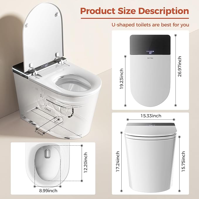 Smart Toilet with Bidet Built in,One Piece Bidet Toilet,Japanese Toilet for Bathroom with Remote Control,Modern Elongated Toilet with heated toilet seat,bidet warm water,Foot Sensor Operation