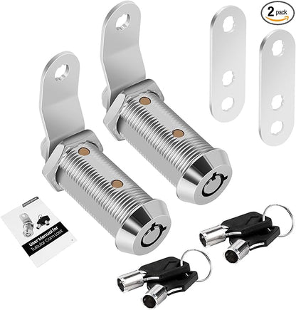 2 Pack Cabinet Lock with Keys, 1-1/2" RV Storage Locks Keyed Alike, RV Locks for Storage Door, Camper Toolbox RV Cam Locks with Manual (Chrome - 2 Pack, 1-1/2 Inch)
