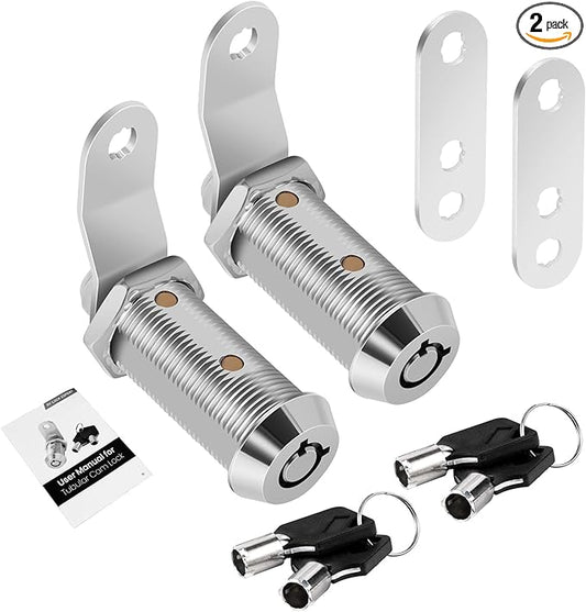 2 Pack Cabinet Lock with Keys, 1-1/2" RV Storage Locks Keyed Alike, RV Locks for Storage Door, Camper Toolbox RV Cam Locks with Manual (Chrome - 2 Pack, 1-1/2 Inch)