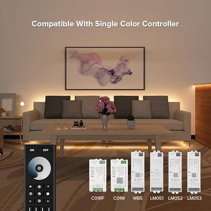 COB Single Color Dimming RF Remote RC01RFB, 4 Zones Group Control for 5050SMD COB Single Color (+V -V) 2pin 5V 12V 24V LED Strip, Work with WB5 LM052 LM053 C01W C01RF etc
