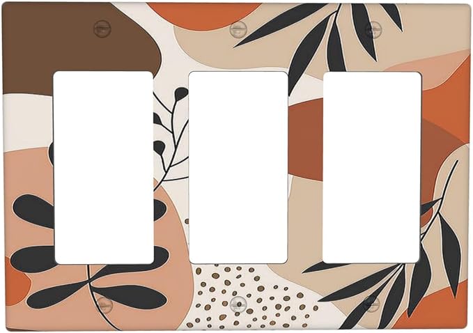 Light Switch Covers Boho Botanical Orange Green Beige Minimalist 3 Gang Rocker Electrical GFCI Decorative Triple Outlet Wall Plate Cover Switchplate for Bedroom living Room Decor
