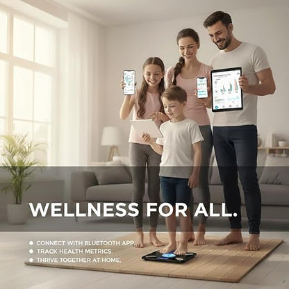 Smart Scale for Body Weight – Body Fat, BMI & Muscle Mass Analyzer – Digital Bathroom Scale with Bluetooth App Sync –Black Tempered Glass, 400 lb Capacity