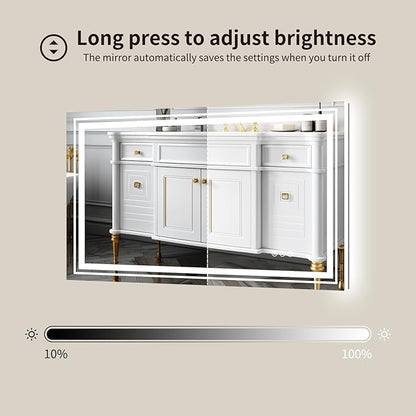 WTTY LED Bathroom Mirror 60"x28" with Back and Front Light,Modern LED Mirror for Bathroom,Stepless Dimmable Lighted Bathroom Vanity Mirror with Anti-Fog,Memory Function,Shatter-Proof