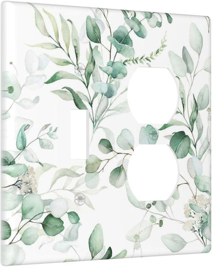 Boho Green Eucalyptus Leaf Floral Plants Flowers Wallplates 1 Toggle 1 Duplex Switch Plate Electrical GFCI Faceplate Decorative Light Switch Covers for Bed Room Living Room Decor