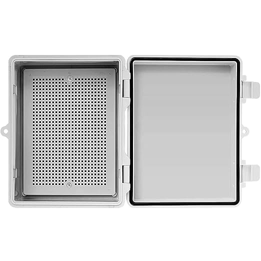 Co. ABS 6.6" x 8.7" x 4.3" Waterproof IP67 Hinged Electronics Box with Mounting Plate, Bracket, and Plastic Cover and Clips