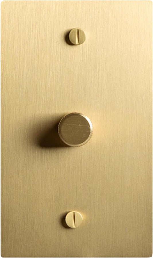 1-Gang Satin Solid Brass Rotary Dimmer Switch, 15A 120V AC Wall Mount, TRIAC/Leading Edge 1-Way Compatible, Dimmable LED Light Control with Knob, Faceplate & Dimming Module