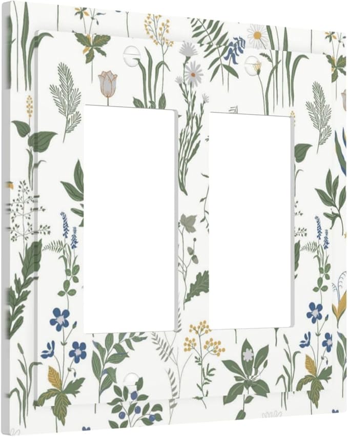 Decorative Outlet Covers Floral Green Leaf Plant Flowes 2 Gang Double Gfci Rocker Electrical Wall Panels Light Switch Cover Plate For Bed Room Farmhouse Decor