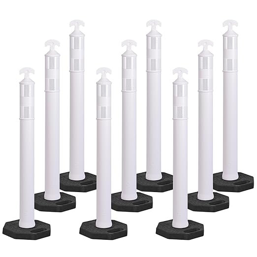 OrangeStar 9-Pack 42" Traffic Delineator Post Cones with Heavy Duty Rubber Base, White Safety Cones for Road, Parking Lot, Warehouse, Construction Zone Safety
