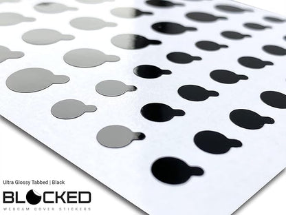 Stackable Webcam/Camera Vinyl Covers | 57 Tabbed Low-Tack Restickable Webcam Sticker | Multiple Sizes | Black 57-Pack Tabbed (Ultra Glossy)