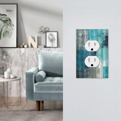 Outlet Covers Teal Blue Modern Geometric Abstract Turquoise Green 1 Gang Duplex Wall Plate Decorative Switch Plates Electrical Receptacle Faceplate Light Switch Cover for Bedroom Decor