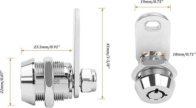 2 Pack Tubular Cam Locks, Metal RV Storage Door Locks, Cabinet Locks with 5/8'' Cylinder, Atom Lock for Arcade Machine, Cash Door, Tool Box, Chrome Finish and Keyed Alike (5/8 Inch 90°)