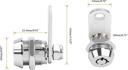 2 Pack Tubular Cam Locks, Metal RV Storage Door Locks, Cabinet Locks with 5/8'' Cylinder, Atom Lock for Arcade Machine, Cash Door, Tool Box, Chrome Finish and Keyed Alike (5/8 Inch 90°)