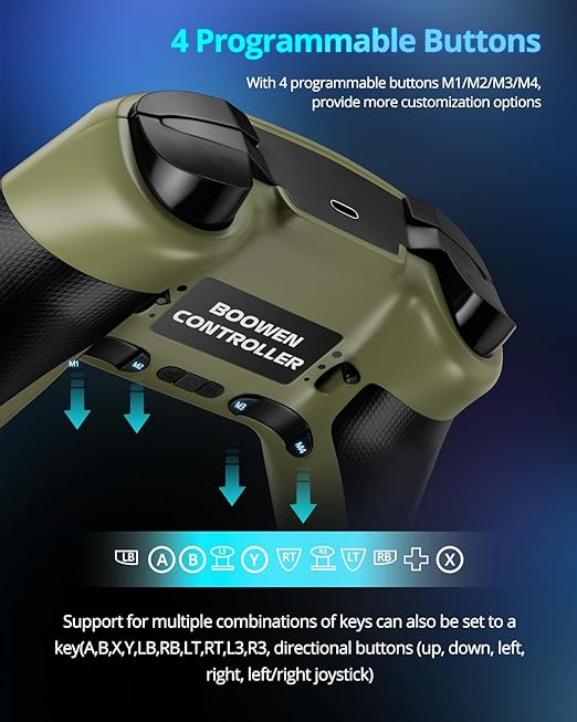 Multi-Platform Wireless Controller, PC Gaming Controller with 2.4G Adpater/Hall Joysticks/Hall Triggers/1200 mAh Battery/4 Programmable Buttons/RGB Lighting, Compatible with PC Windows 7/8.1/10/11, Switch/OLED/Lite, iOS, Android, Steam-Army Green
