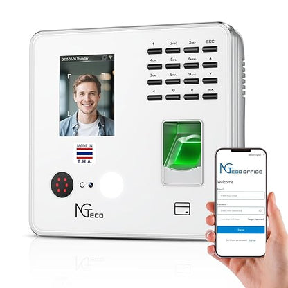 NGTeco Time Clock Cloud-Based, 4-in-1 Time Clocks for Employees Small Business, 2.4GHz WiFi Remote Control Clock in and Out Machine with Software & App, 10 IC Cards, 0 Monthly Fee
