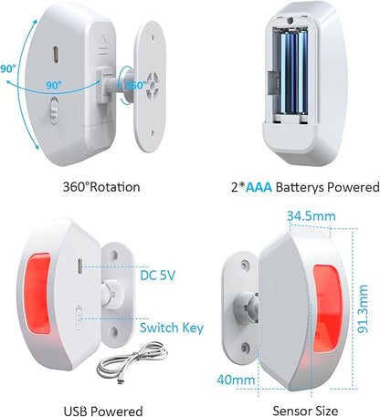 Wireless Motion Sensor Alarm Indoor: Motion Detector Alarm for Business Store Home Security with 35 Ringer/Led Light Remind- Motion Sensor Door Chime with Buzzer