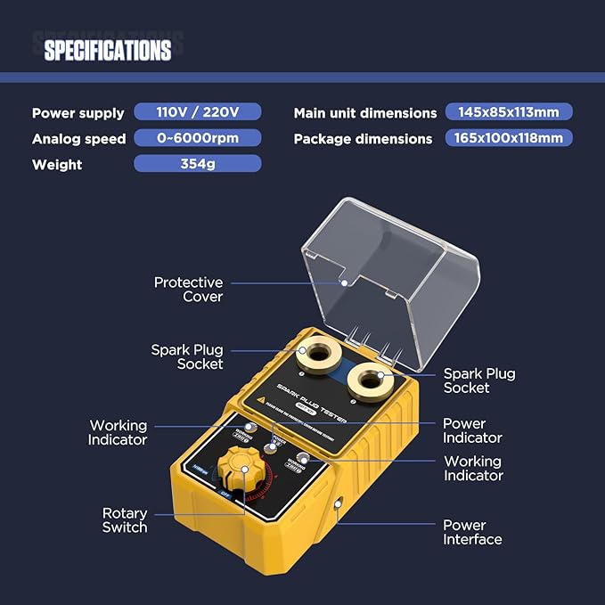 Spark Tester Automotive, Car Spark Plug Tester with Auto Adjustable Double Hole Detector Ignition Plug Analyzer, Automotive Engine Ignition Plug Analyzer 110V for 12V Vehicles