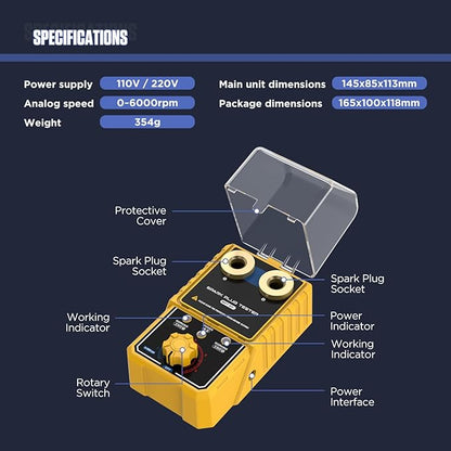 Spark Tester Automotive, Car Spark Plug Tester with Auto Adjustable Double Hole Detector Ignition Plug Analyzer, Automotive Engine Ignition Plug Analyzer 110V for 12V Vehicles