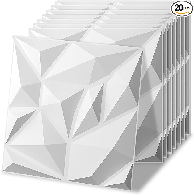 Art3d 20 Pack Decorative 3D Wall Panels for Interior Wall Decor Living Room, 11.8"x11.8" Cover 19 Sq.Feet White PVC Panels for Bedroom TV Background Gaming Room Decor