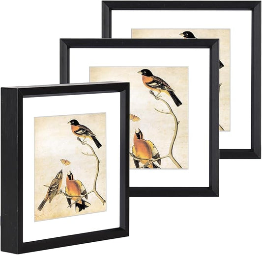 5x5 Picture Frame, Black Metal Photo Frames with HD Glass, Fits 4x4 with Mat or 5 x 5 without Mat, Display for Wall and Table, 3 Pack