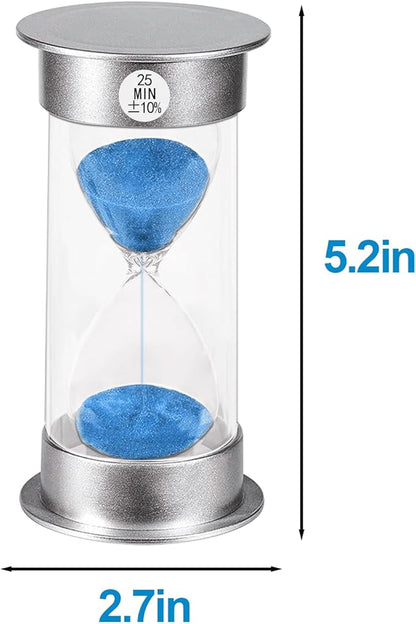 SuLiao Hourglass Sand Timer 25 Minutes：Silver Plastic Sand Clock 25 Min,Acrylic Unbreakable Sand Watch,Colorful Hour Glass for Kids, Games, Classroom, Kitchen, Decorative