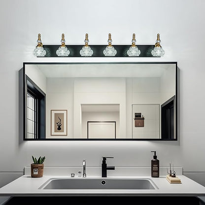6-Light Vintage Bathroom Vanity Light Fixture Industrial Black Gold with Glass Shade Vanity Light Fixtures Over Mirror Glass Bathroom Vanity Lighting Fixtures G9 Bulb Wall Lights