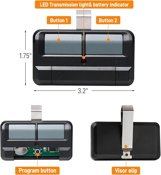 892LT for Liftmaster Garage Door Opener Remote, Garage Door Remote for Chamberlain, Craftsman, 2-Button Security+ 2.0 Learning Remote Control Replaces 811lm 361lm 61lm Dip Switch Remote- 2Pack