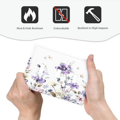 Decorative Switch Plates Purple Floral Lilac Watercolor Flower Leaves Butterfly Wildflower 3 Gang Wall Plate Faceplate Triple Toggle Light Switch Cover Electrical Wall Panels for Bedroom Home Decor