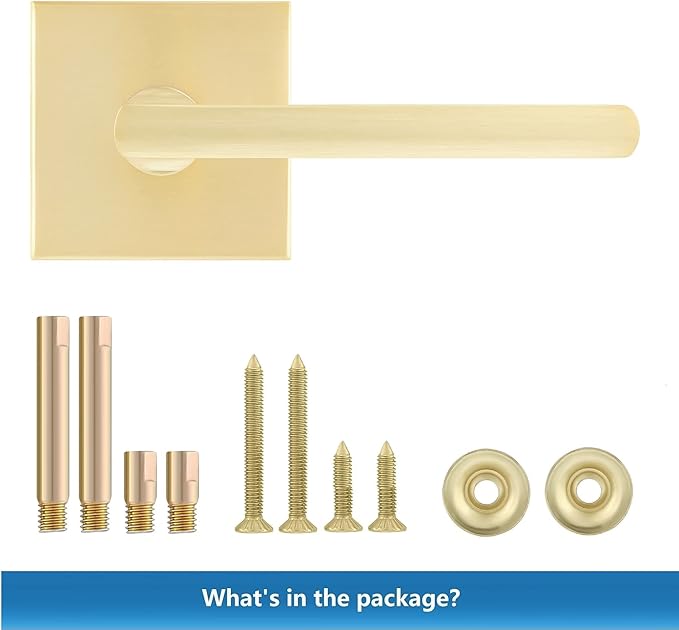 Leydebong 10 Pack Dummy Door Handles in Satin Brass, Non-Turning Interior Door Levers, Heavy Duty Reversible Indoor Handles for Closet Pantry