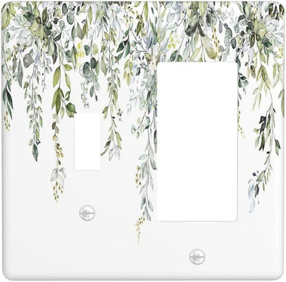 Outlet Covers Boho Farmhouse Flower Leaf Sage Green 1 Toggle 1 Rocker Combination Decorative Wall Plate Electrical Switch Plates Light Switch Cover Plate for Bedroom Cabin Decor