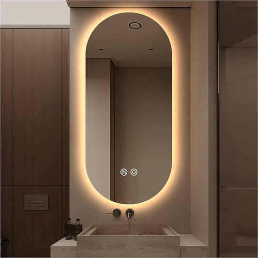 40" x 24" Oval Backlit Bathroom Mirror with Lights, Pill-Shaped LED Lighted Vanity Mirror for Wall, Anit-Fog, Stepless Dimmable, Memory Function, Frameless Smart Mirror, Shatter-Proof, CRI≥93