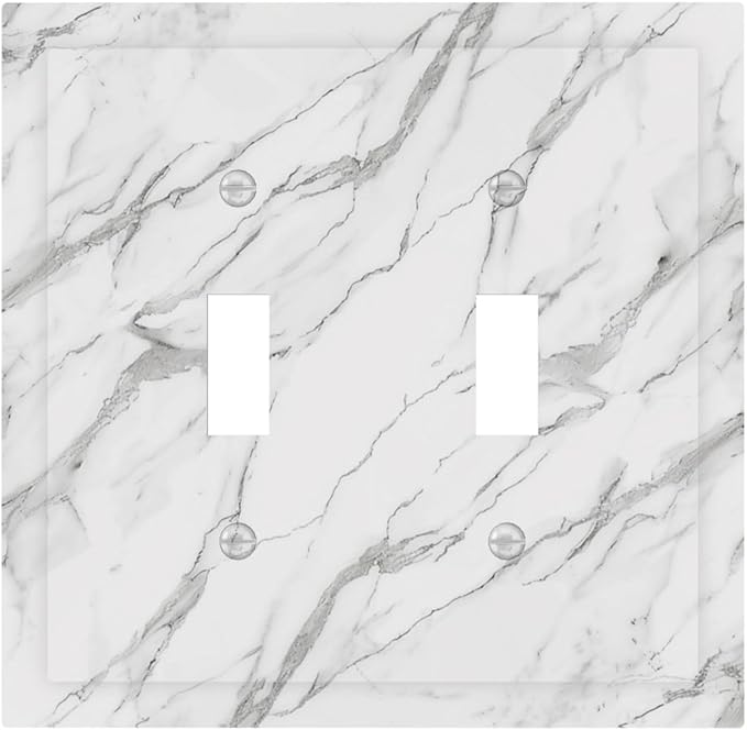 Decorative Light Switch Cover Plate Modern Grey Marble Texture 2 Gang Outlet Covers Double Toggle Wall Plates for Electrical Outlets Switch Plate Covers Faceplate for Kitchen Home Decor