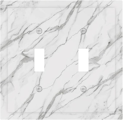 Decorative Light Switch Cover Plate Modern Grey Marble Texture 2 Gang Outlet Covers Double Toggle Wall Plates for Electrical Outlets Switch Plate Covers Faceplate for Kitchen Home Decor