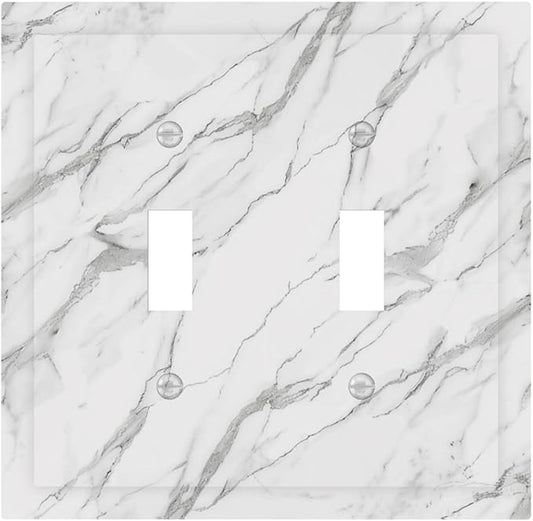 Decorative Light Switch Cover Plate Modern Grey Marble Texture 2 Gang Outlet Covers Double Toggle Wall Plates for Electrical Outlets Switch Plate Covers Faceplate for Kitchen Home Decor
