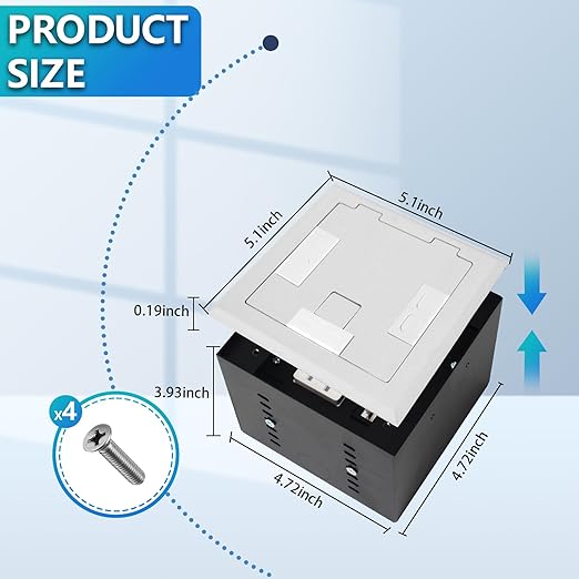 KYHSHJ Recessed Flat Hidden Socket Kit with 2 * 20A Receptacle，4.8A 1 USB-A Ports &1 USB-C Port+3-Port RJ45 Datacom Receptacle.Internal Height Adjustable，Corrosive Resistant Hardware,Silver
