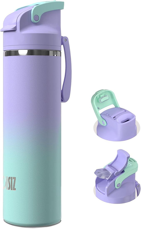 OISIZ Insulated Water Bottle 24 oz with 2 in 1 Spout and Straw Lid,One Click Safety Lock,100% Leakproof,Keep Cold 24H,Vacuum Stainless Steel Water Bottle for School,Travel and Sports,Dishwasher Safe