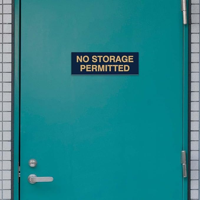 Signs ByLITA Basic No Storage Permitted Sign | Powerful Foam Tape (Navy Blue/White) - Small
