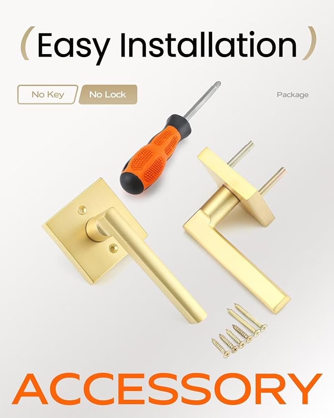 Leydebong 10 Pack Passage Door Levers Square Morden Style Handles Keyless Lock, Keyless Non-Locking Lever, Satin Brass Finish
