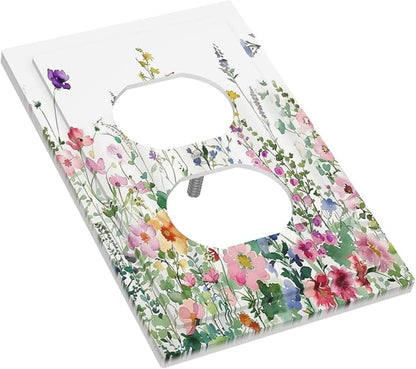 Outlet Covers Boho Colorful Flowers Plant Rustic Wildflower 1 Gang Duplex Light Switch Cover Decorative Switch Plates Electrical Receptacle Faceplate Wall Plate for Bed Room Bathroom