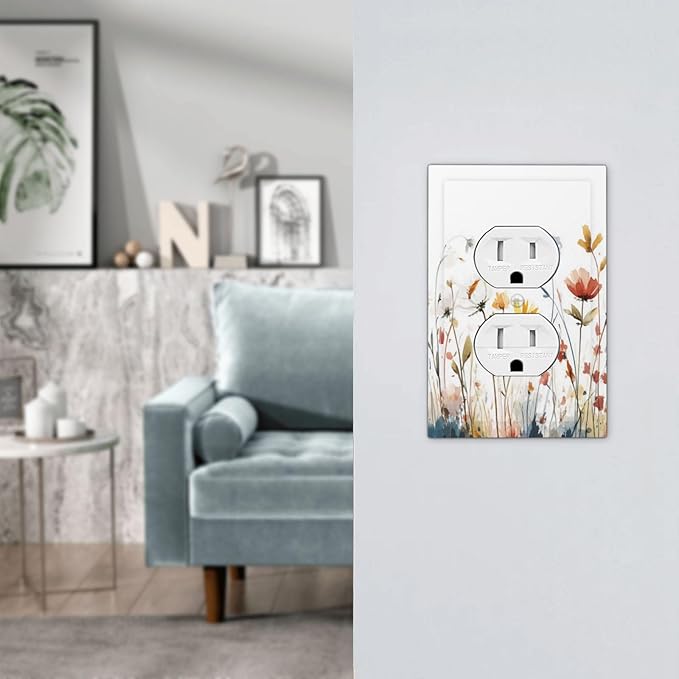 Watercolor Wildflower Colorful Floral Plant Outlet Covers 1 Gang Duplex Light Switch Cover Decorative Switch Plates Electrical Receptacle Faceplate Wall Plate for Bed Room Living Room Decor