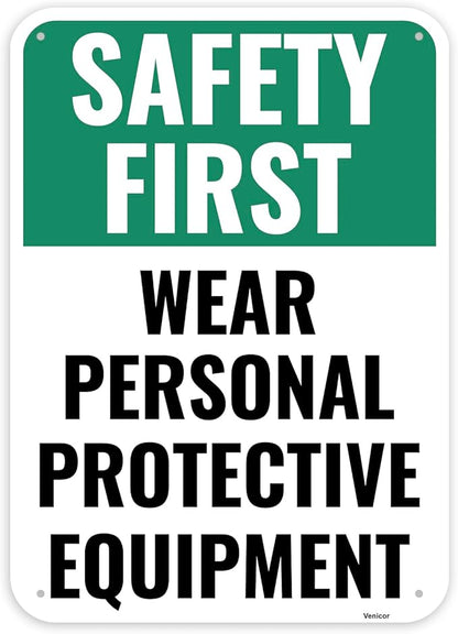 1PC Safety Sign, 14 x 10 Inches - Aluminum - Safety Decorations Posters For Workplace - Wear Personal Protective Equipment