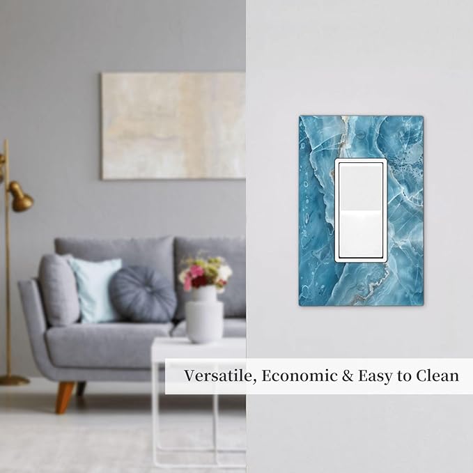 Decorative Outlet Covers Abstract Watercolor Blue Marble Texture 1 Gang Rocker Light Switch Cover Plate Single Wall Plates for Electrical Outlets Switch Plate Covers for Kitchen Decor