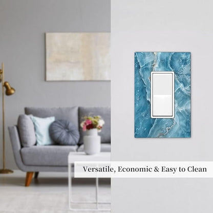 Decorative Outlet Covers Abstract Watercolor Blue Marble Texture 1 Gang Rocker Light Switch Cover Plate Single Wall Plates for Electrical Outlets Switch Plate Covers for Kitchen Decor