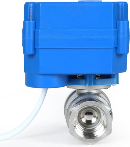 Motorized Ball Valve 3/4", Full Port, 2 Wire Auto Return Stainless Steel Ball Valves, 9-24V AC/DC, Electric Shut Off Ball Valves