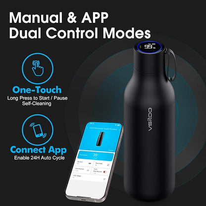 VSITOO 33oz Smart Self Cleaning Water Bottle，Insulated Water Bottle with Stainless Steel, BPA-Free, AI Self-Clean, 30-Day Battery, Magnetic Charging for Travel, Gym or Office, Black