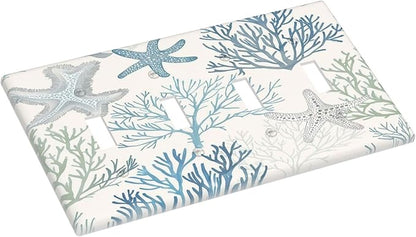 Light Switch Covers Ocean Beach Theme Starfish Seashell Coral Quad Toggle Electrical Faceplate 4 Gang Wall Plate Decorative Switch Plates For Bathroom Kids Room Decor